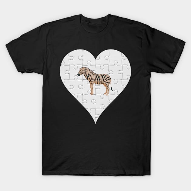 Jigsaw  Zebra Heart Design - Wild Animal Zebra T-Shirt by giftideas